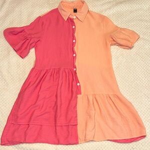 👗EUC SHEIN Colorblock Button Front Dress – Pink & Peach – Women’s Small